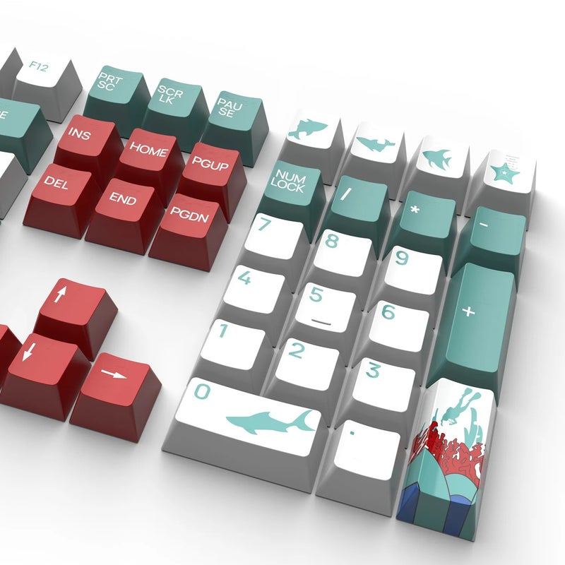 Bluejw X515 Cool Coral Sea Dye-Sub PBT Keycaps Set - Gaming Keyboard Keycaps for 61/68/84/87/96/98/104/108 Keys Mechanical Keyboards - Shark Keycap Included - Image 4